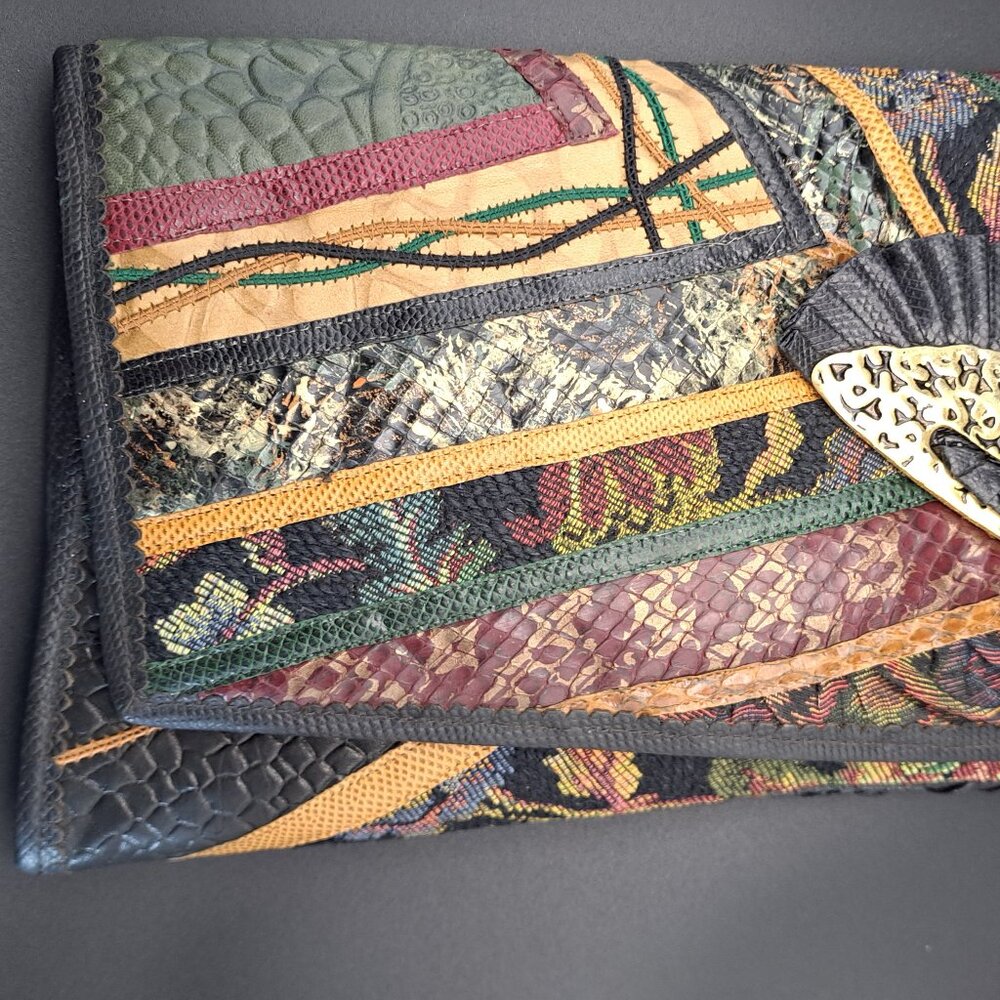 Carlo Fiori VTG Bag Purse Shoulder Strap Leather Tapestry Suede Fabric